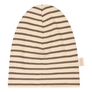 Beanie Hat Modal Striped - Chocolate brown -dark off white babymutsje geboortepakje babykleding kraamcadeau