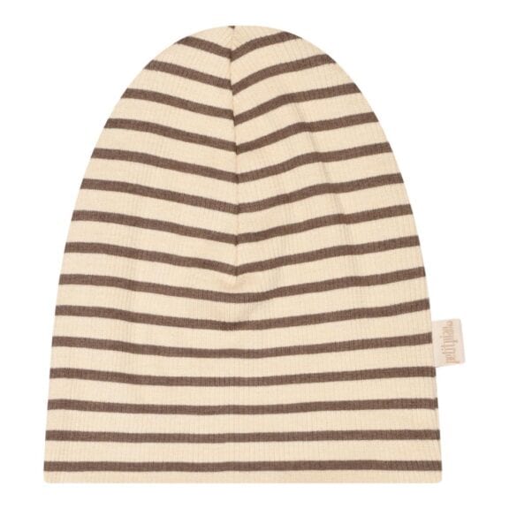 Beanie Hat Modal Striped - Chocolate brown -dark off white babymutsje geboortepakje babykleding kraamcadeau