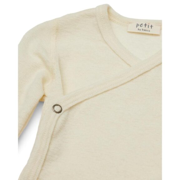 Petit by Basics overslagromper off-white merinowol wol merino warmteregulerend zelfreinigend duurzame babykleding winterkleding unisex