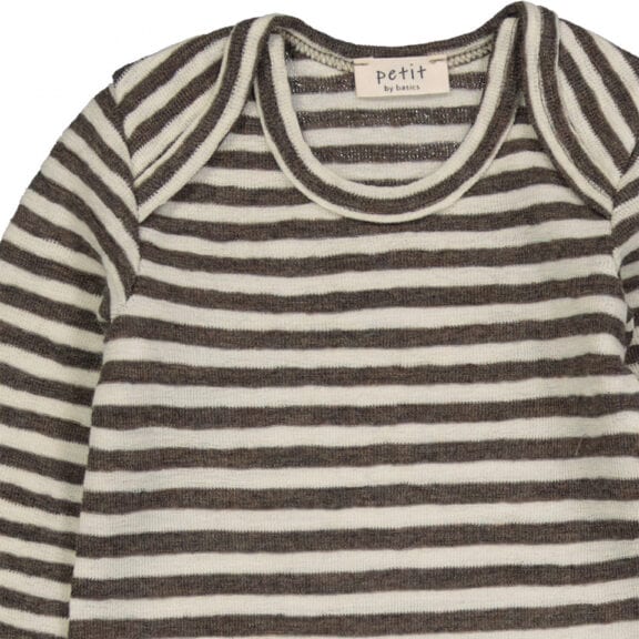 Petit by Basics romper merino stripe bruin gestreept newborn new born babykleding kraamcadeau kraamkado geboortepakje warmte wol