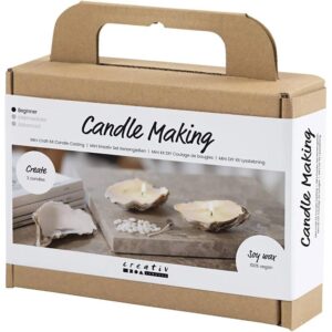 Hobbyset voor het maken van kaarsen in oesterschelp-stijl van Creativ Company, inclusief materialen en instructies voor het creëren van unieke, handgemaakte kaarsen.