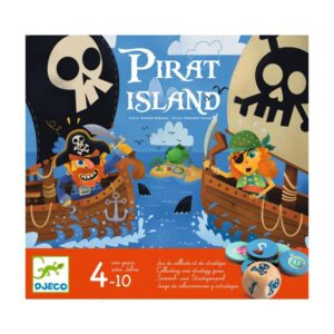 Avontuurlijk bordspel Pirate Island van Djeco, waar kinderen samen op zoek gaan naar schatten en spannende uitdagingen aangaan.