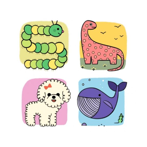 Tekenkaarten step by step Lama & Co van Djeco, met stapsgewijze instructies voor kinderen om schattige lama's en andere dieren te tekenen.
