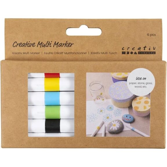 Set van 6 Creative multi-stiften van Creativ Company, ideaal voor diverse knutselprojecten met heldere en duurzame kleuren.