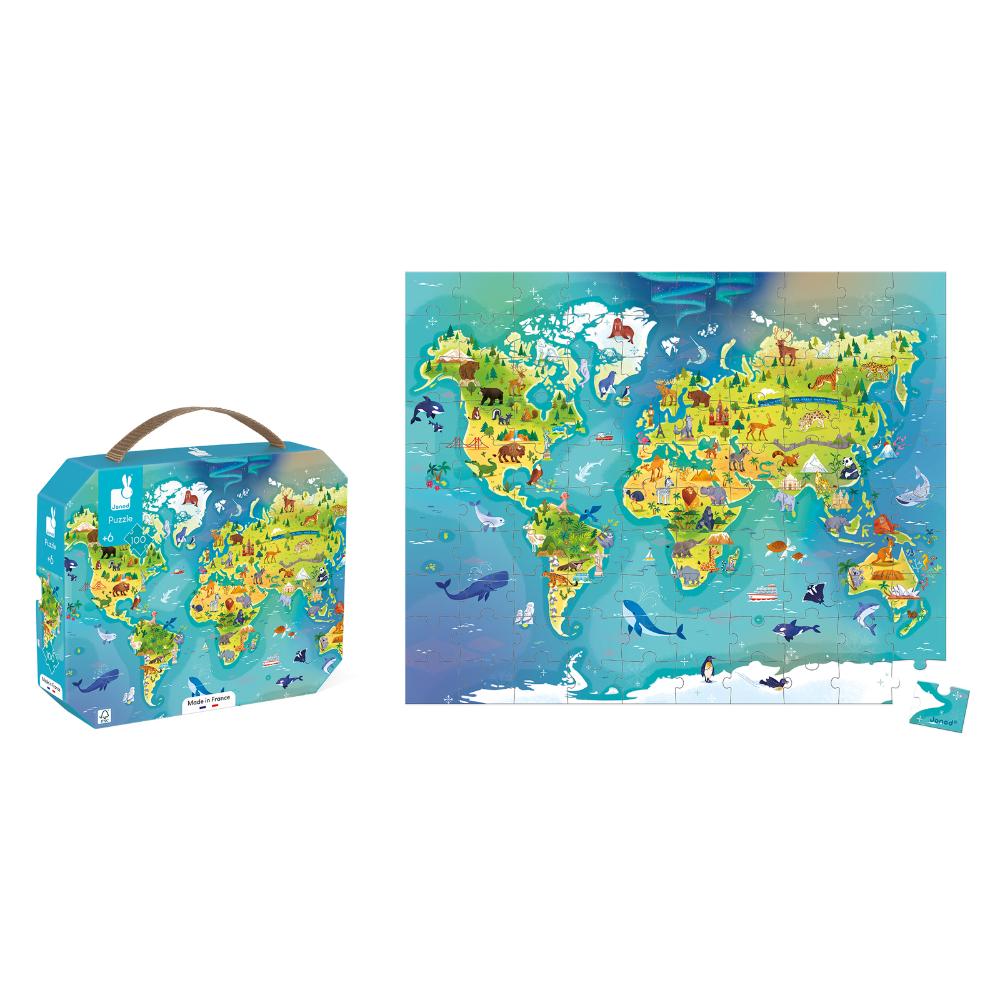 Janod - Puzzel De Wereld 100 stukjes - Afbeelding 2