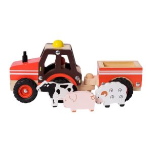 Houten Tractor met Trailer 5-delig