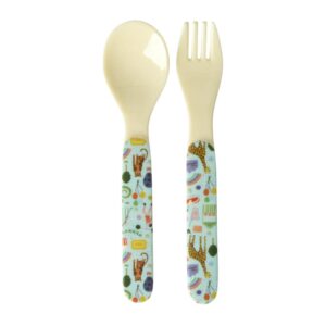 Rice - Baby lepel en vork Fun Fair Mint