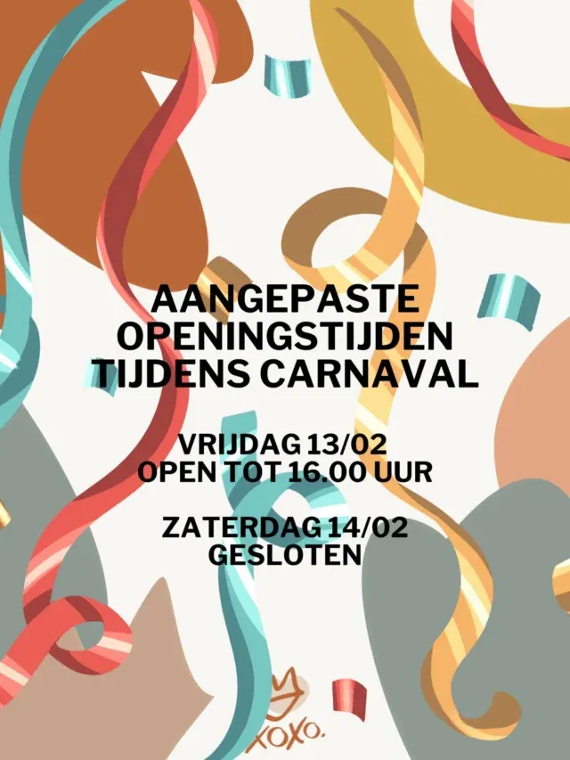 Kleine huishoudelijke mededeling ‼️

Vrijdag 13 februari sluiten we een uurtje eerder (om 16.00 uur) en zaterdag zijn we gesloten 🎭

Ook wij ruilen de kassa even in voor een biertje en een potje hossen 🎊🪩 sorry not sorry 😉

Na alle gezelligheid staan we woensdag 18 februari gewoon weer fris en fruitig voor jullie klaar! 🥳

#zoubisoukids #carnaval #openingstijden