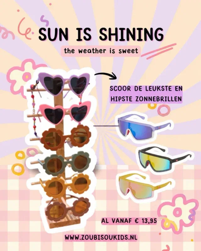 Dit weekend wordt het zweten, smeren én shinen 😎☀️

En dat doe je natuurlijk met een toffe zonnebril uit onze uitgebreide collectie 👌🏼🕶️

Vanaf 0 jaar én met goede UV-bescherming voor kleine oogjes 💛

#zoubisoukids #kinderzonnebril #kidsfashion #momlife #zomerproof